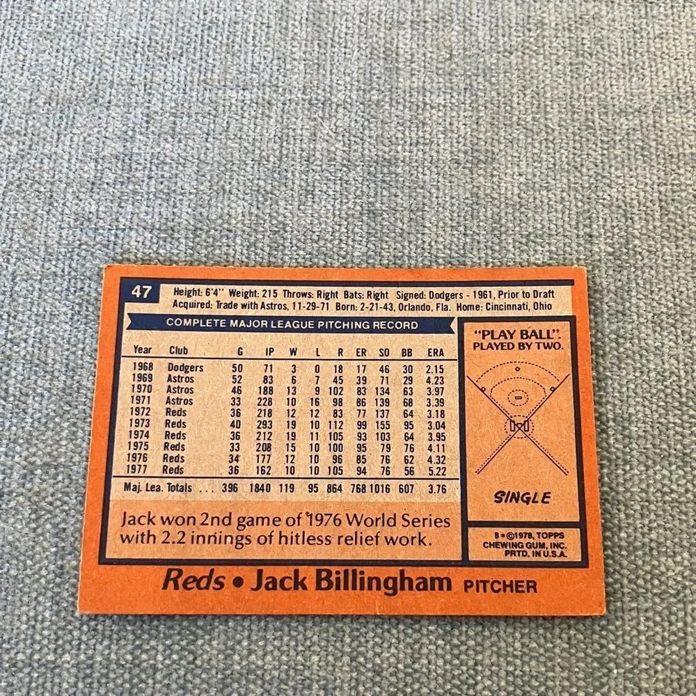 1978 Topps Cincinnati Reds Baseball Card Trading Card